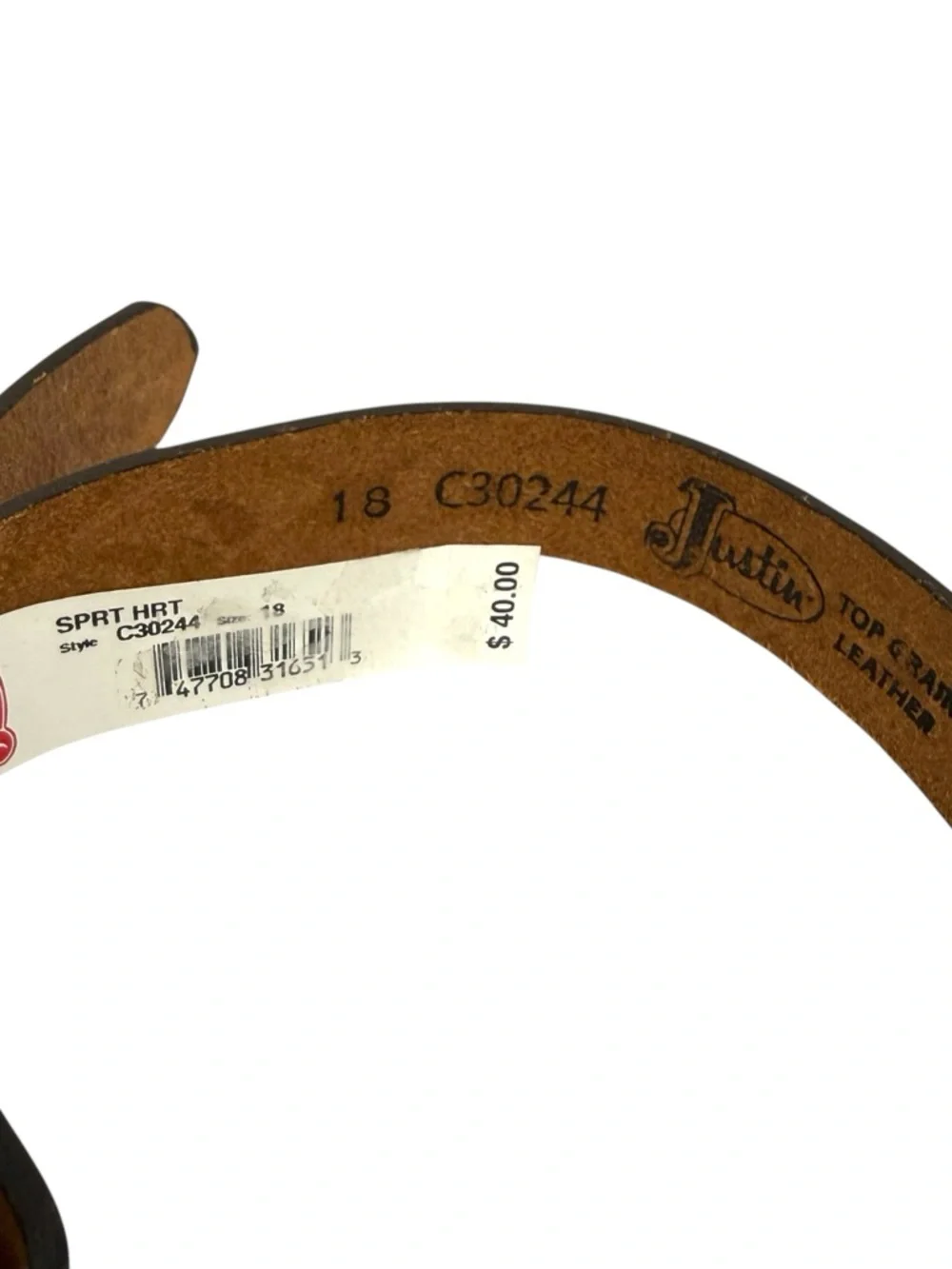 Justin Boots Toddler Brown Tooled Leather Belt with Silver Horse Heart Buckle